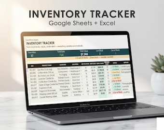 Kalkylblad för lageruppföljning | Google Sheets + Excel | Lagerhantering | Beställningsaviseringar | Lager för småföretag