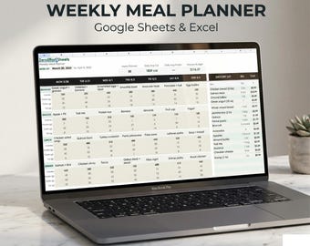 Matplanerare | Google Sheets + Excel | Makrospårare | Veckovis matlagning | Inköpslista + Budget | Näringsplanerare