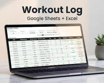 Kalkylblad för träningslogg | Google Sheets + Excel | Mall för gymspårning | Träningslogg | Fitnessplanerare | Volymspårning