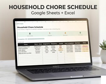 Kalkylblad för hushållssysslor | Google Sheets + Excel | Städplanerare | Mall för sysslor | Uppföljning av familjens uppgifter