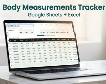 Kroppsmätningsspårare | Google Sheets + Excel | Viktminskningslogg | BMI-kalkylator | Kroppssammansättning | Fitnessframsteg