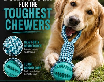 Blue Interactive Dog Rope Toy, Treat Ball, Tug of War Chew for Medium Dogs