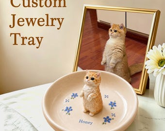 Custon 3D Ring Dish, Personalized Ceramic Jewelry Tray for Dog Cat Lover, Wedding Ring Holder & Pet Memorial Gift