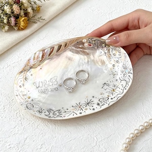 Custom Hand-Painted Seashell Jewelry Tray, Personalized Text,Natural Seashells, Gift For Her