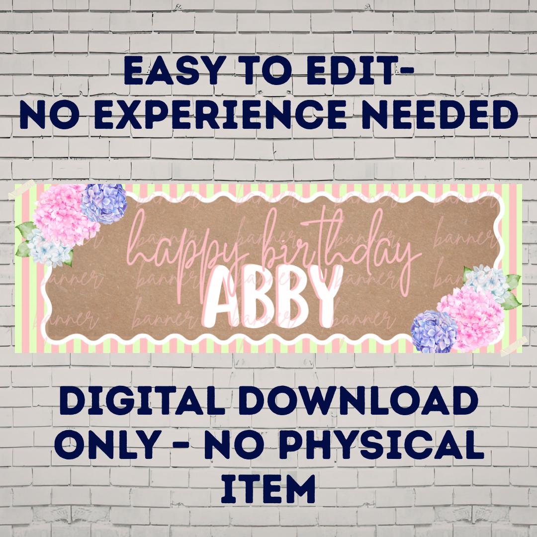 Editable Happy Birthday Banner Template 2x6ft Pink Floral Canva