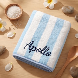Anpassad broderad randig handduk med namn, anpassad Cabana-handduk, mjuk fluffig handduk, brudtärnepresent, möhippapresent