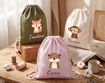 Gepersonaliseerde tas met trekkoord, aangepaste naam cinch-rugzak, sporttas, jongens meisjes terug naar school cadeau