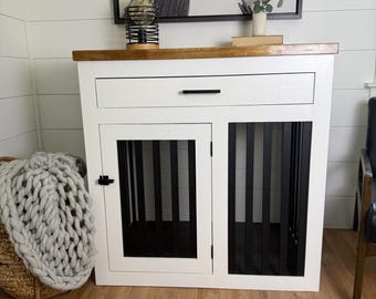 Luxe houten hondenbench met lade – groot bijzettafeltje voor hondenkennel – volledig gemonteerde hondenbench per hond en bench