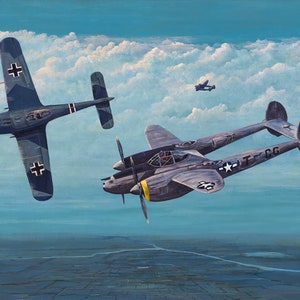 WWII Military Planes - &quot;Chased By Lightning&quot; | 18x24 Ltd Ed Gallery Wrapped Canvas Print  | P-38 | Wall Art | WW2 | Aviation | USAAF Warbird