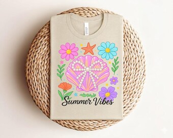 Sea Life Kawaii Shirt,Summer Shirt, Vacation Tee,Preppy Beach Shirt, Colorful Neon Preppy Coastal Hawaii Summer Shirt Tee