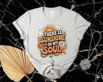 Camiseta Sunshine In My Soul, Camiseta de Salud Mental, Camiseta Retro Boho Summer Vibes, Camiseta Hippie Flower, Camiseta Estética para Mujer