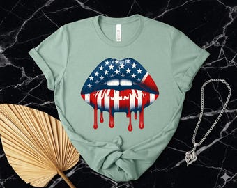 USA Lips Shirt: 4th of July American Flag Tee