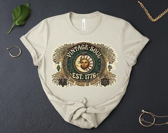 Vintage Soul Est 1776 Celestial Sun Moon Magic Retro Tee