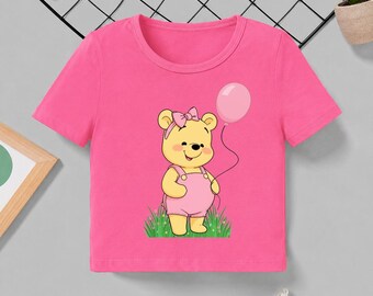 Winnie the Pooh Shirt, Pink Girl Pooh Tee, Disney Crop Top, Cute Bear Baby Tee, Vintage Disney Gift, Kawaii Aesthetic, Disney Trip Shirt