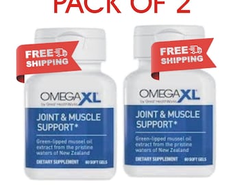 Confezione da 2 Integratore Omega XL per il supporto articolare, sollievo naturale per il supporto muscolare, capsule in gel morbido con olio di cozze dalle labbra verdi, senza farmaci, 60 capsule, 2 flaconi