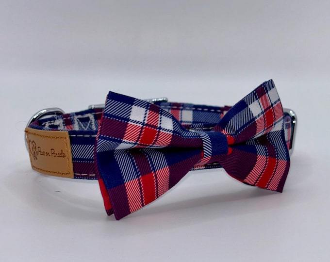 Paws On Parade Blue Plaid Collar With Removable Bow