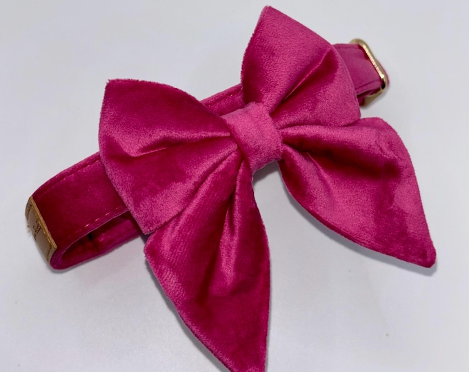 Paws On Parade Pink Velvet Dog Collar With Removable Sailor Bow