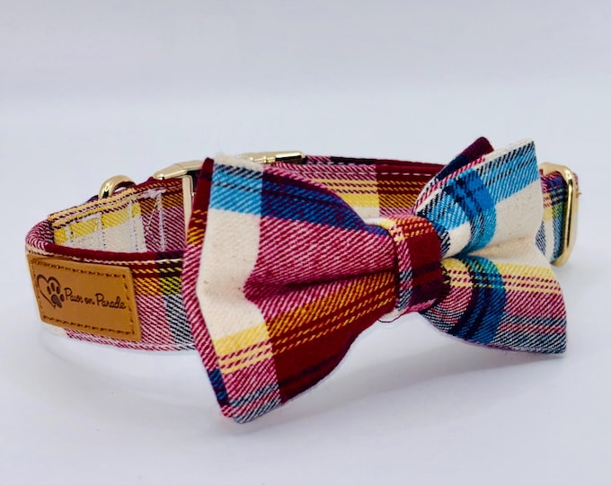 Paws On Parade Plaid Dog Collar With Removable Bow