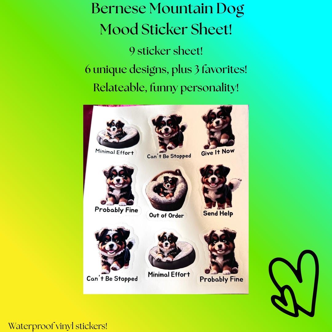 Bernese Mountain Dog Sticker Sheet, Bernie Stickers for Water Bottles ...