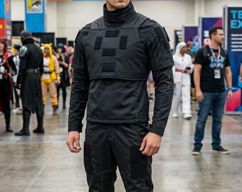 Handmade Mando-Inspired Cosplay Set: Dark Gray Flight Suit, Flak Vest Mandhalorian Suit