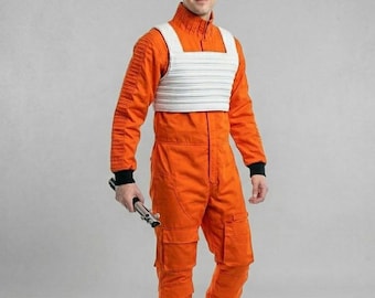 Star Wars Inspired X-Wing Pilot Cosplay Costume | Rebel Alliance Flight Suit with White Flak Vest | Orange Jumpsuit