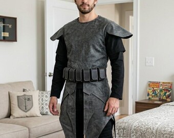 Inspired By Star wars Mandalorian Leather Kama and Leather Vest with belt. Mandhalorian Leather Armor Set