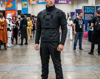 Ensemble de cosplay fait main inspiré de Mando : combinaison de vol gris foncé, costume mandhalorien gilet pare-balles