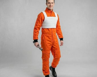 Star Wars Inspired X-Wing Pilot Cosplay Costume | Rebel Alliance Flight Suit with White Flak Vest | Orange Jumpsuit