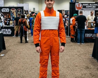 Déguisement de pilote X-Wing inspiré de Star Wars | Combinaison de vol Rebel Alliance avec gilet pare-balles blanc | Combinaison orange