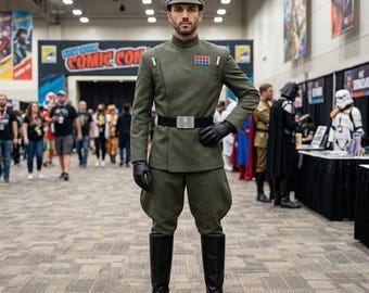 Costume d'uniforme d'officier impérial Star Wars - Tenue militaire inspirée de la science-fiction avec bottes et ceinture en cuir véritable