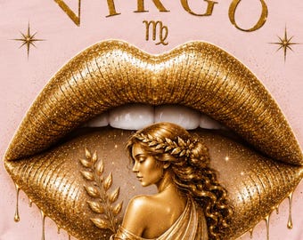 Virgo Goddess PNG, Gold Lips Celestial Design, Astrology Sublimation File (Digital Download)