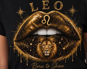 Leo Born to Shine PNG, Gold Lion Galaxy Zodiac Design (Instant Download)