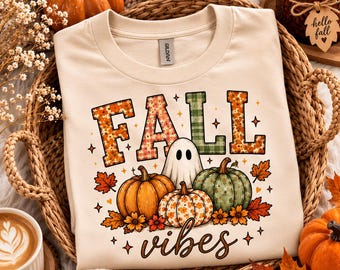 Fall Vibes PNG, Floral Pumpkin Ghost, Autumn Leaves Sublimation (Digital Download)