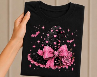 Pink Atelier Hexenhut PNG, Halloween PNG, Mädchenhafte Hexe PNG, Kokette Halloween PNG, Halloween Sublimation PNG, Schleifenhexe PNG, Rosenhexe PNG
