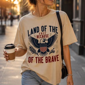 Land of the Free PNG, Patriotic Eagle Sublimation, American Shield DTF Print, Brave Veteran Design, 4th of July Shirt PNG, Instant Download