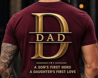 Dad Sons First Hero, Daughters First Love PNG, Gold Monogram (Instant Download)