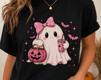 Niedlicher Geist (PNG), Rosa Geist (PNG), Halloween-Kaffee (PNG), Süßes oder Saures (PNG), Halloween-Sublimations-PNG, Mädchenhaftes Halloween (PNG), Geister-PNG-Kunst