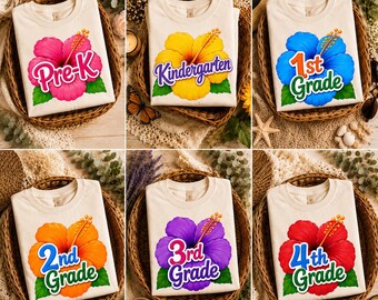 Hibiscus Grade PNG, Back To School PNG, Tropical Flower PNG, Grade Bundle Png, School Sublimation Png, First Day School Png Design Arts