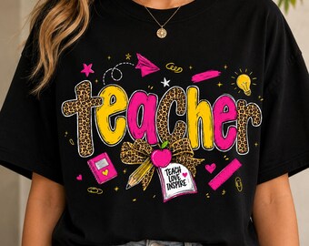 Leopard Teacher PNG, Teach Love Inspire Design (Digital Download)
