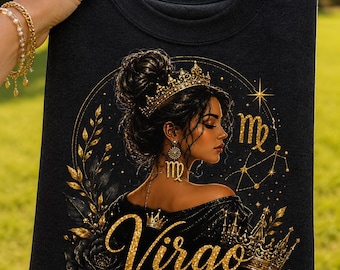Virgo Queen Black Woman Zodiac PNG, Astrology Glitter Design (Digital Download)