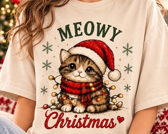 Meowy Christmas Cat PNG, Santa Kitten Sublimation Design (Digital Download)