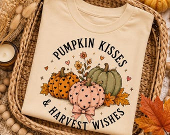 Pumpkin Kisses Harvest Wishes PNG, Fall Autumn Sublimation Design (Digital Download)