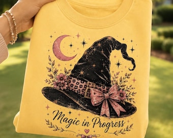 Magic in Progress Witch Hat PNG, Pastel Halloween Shirt Design (Digital Download)