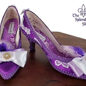 Hand-Decorated Rococo Shoes: Purple Lace Cosplay Heels (Size 5.5-6M)