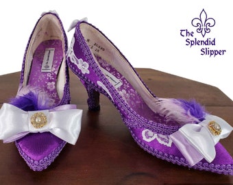 Ready to Ship - Hand-Decorated Rococo Shoes, Marie Antoinette Shoes, Cosplay Shoes in Purple + White Lace - Size 5.5M 6M