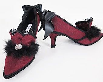 READY TO SHIP - Hand-Decorated Rococo Shoes Baroque Marie Antoinette Goth Cosplay Shoes Pumps - 11.5W 12W