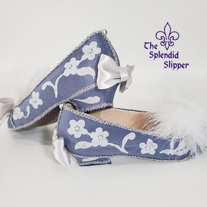Hand-Decorated Rococo Shoes: Periwinkle Blue Lace Flats (6.5M 7M)