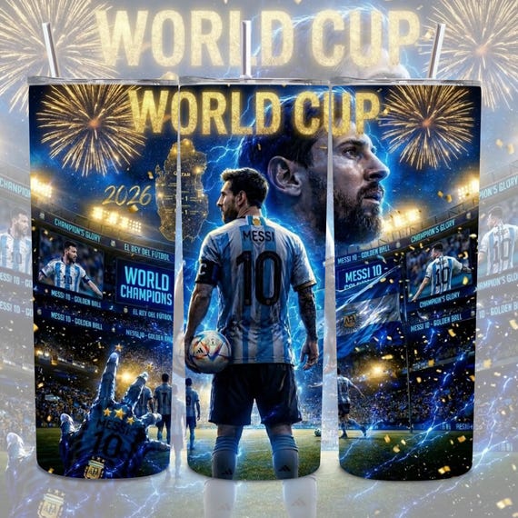 Messi Argentina Soccer Tumbler Wrap PNG | World Cup Fan Sublimation Design (Digital Download)