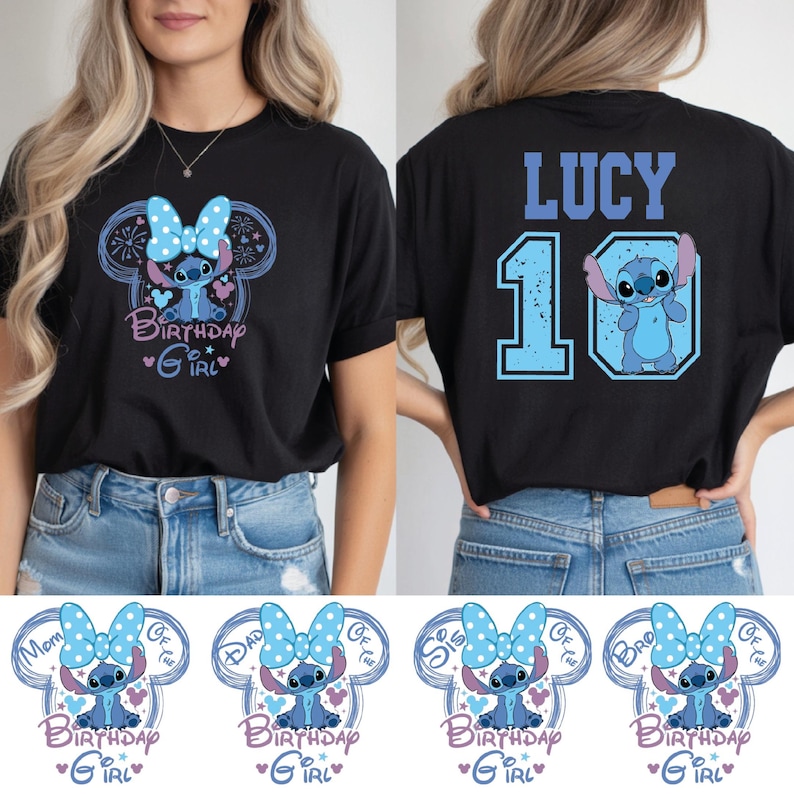 Custom Stitch Birthday Girl Shirt, Matching Birthday Family Shirt, Disney Stitch Bday Party Gift, Disney Birthday Crew Shirt, Birthday Trip bild 1