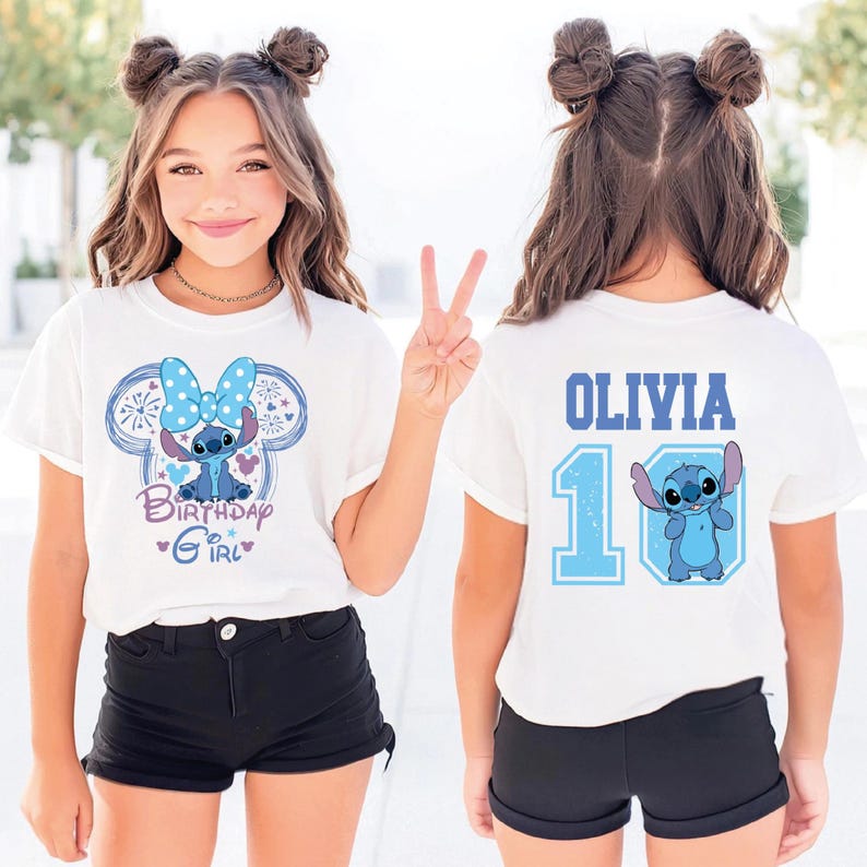 Custom Stitch Birthday Girl Shirt, Matching Birthday Family Shirt, Disney Stitch Bday Party Gift, Disney Birthday Crew Shirt, Birthday Trip bild 3